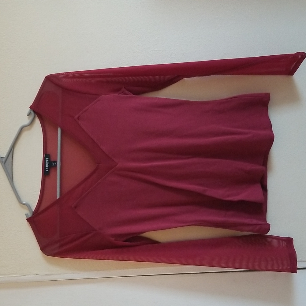 Red / Maroon Mesh Long Sleeve Top